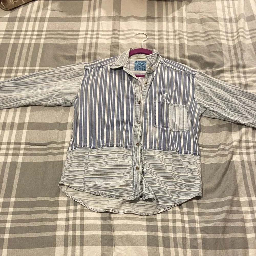 Casual Blue Striped Men's Button Down Shirt - Picture 2 of 4